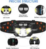 LHKNL Headlamp Flashlight, Lumen Ultra-Light Bright LED Rechargeable Headlight with White Red Light, 2-Pack Waterproof Motion Sensor Head Lamp,8 Modes for Outdoor Camping Running Hiking Fishing - Image 2