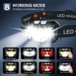 LHKNL Headlamp Flashlight, Lumen Ultra-Light Bright LED Rechargeable Headlight with White Red Light, 2-Pack Waterproof Motion Sensor Head Lamp,8 Modes for Outdoor Camping Running Hiking Fishing - Image 4