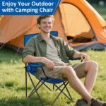 Folding Camping Chair with Cup Holder, 225lbs Capacity, Portable Foldable Chair with Large Anti-Sink Feet, PE Coated Fabric for Outdoor, Beach, Fishing, Backpacking, Blue 2PCS - Image 6